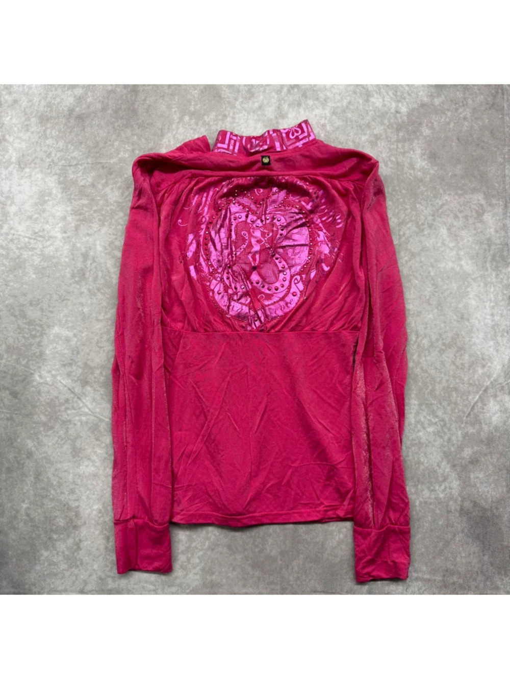 Vintage Apple Bottoms Pink Metallic Foil Rhinestone Back Graphic Top M